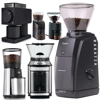 6 different conical burr grinders in one image